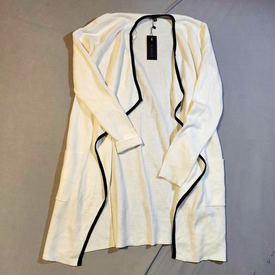 NEW Dynamite White Black Trim Cardigan Overpiece XS
