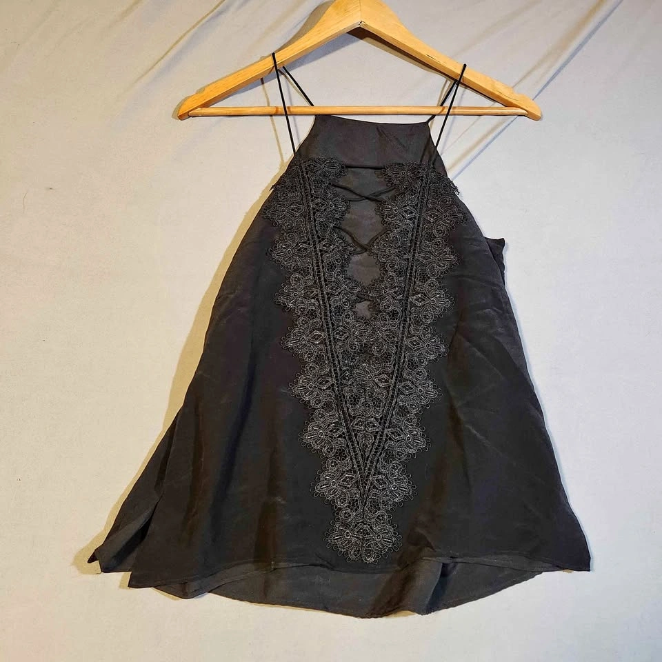CAMI NYC Black Silk Lace Camisole Top XS Reversible