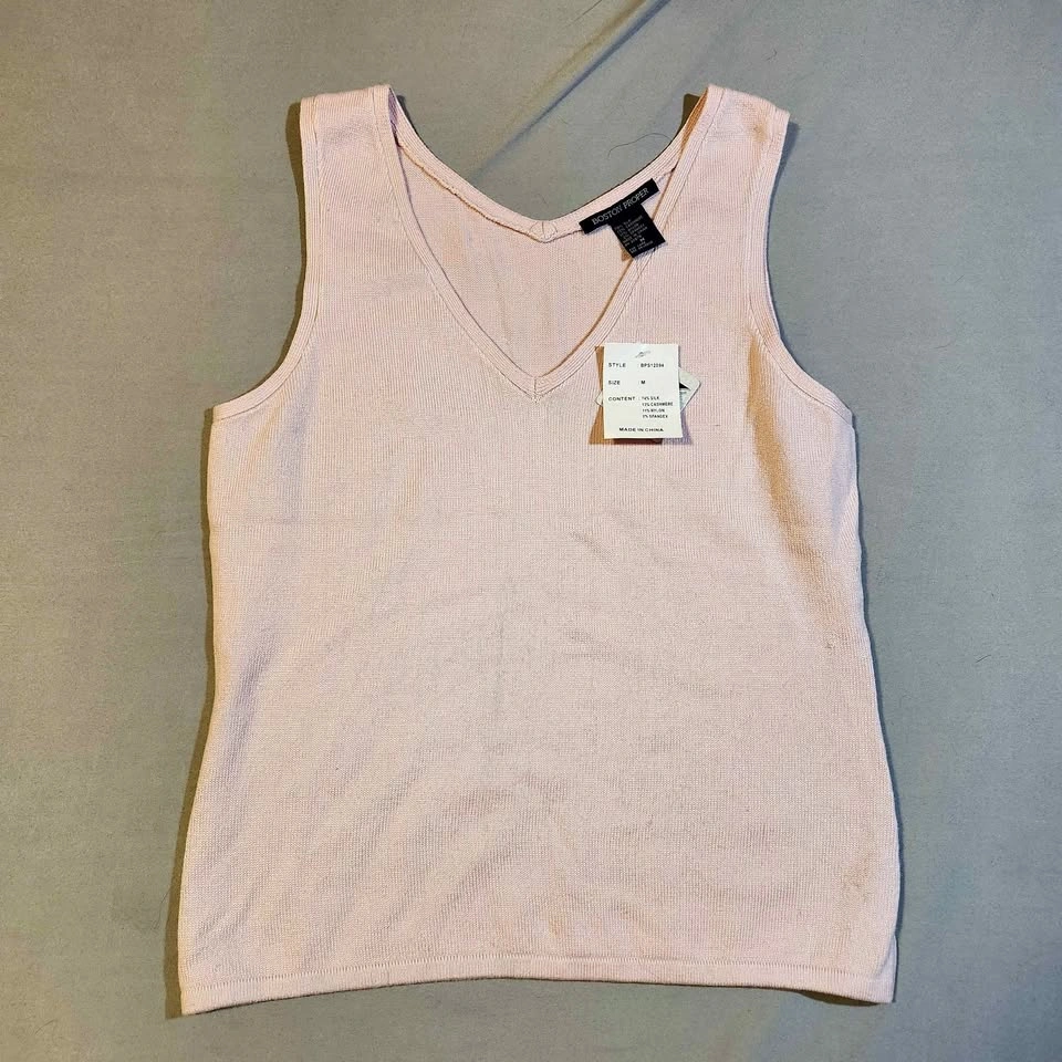 Boston Proper Pink V-Neck Knit Tank Top Size M Cashmere Silk Ble