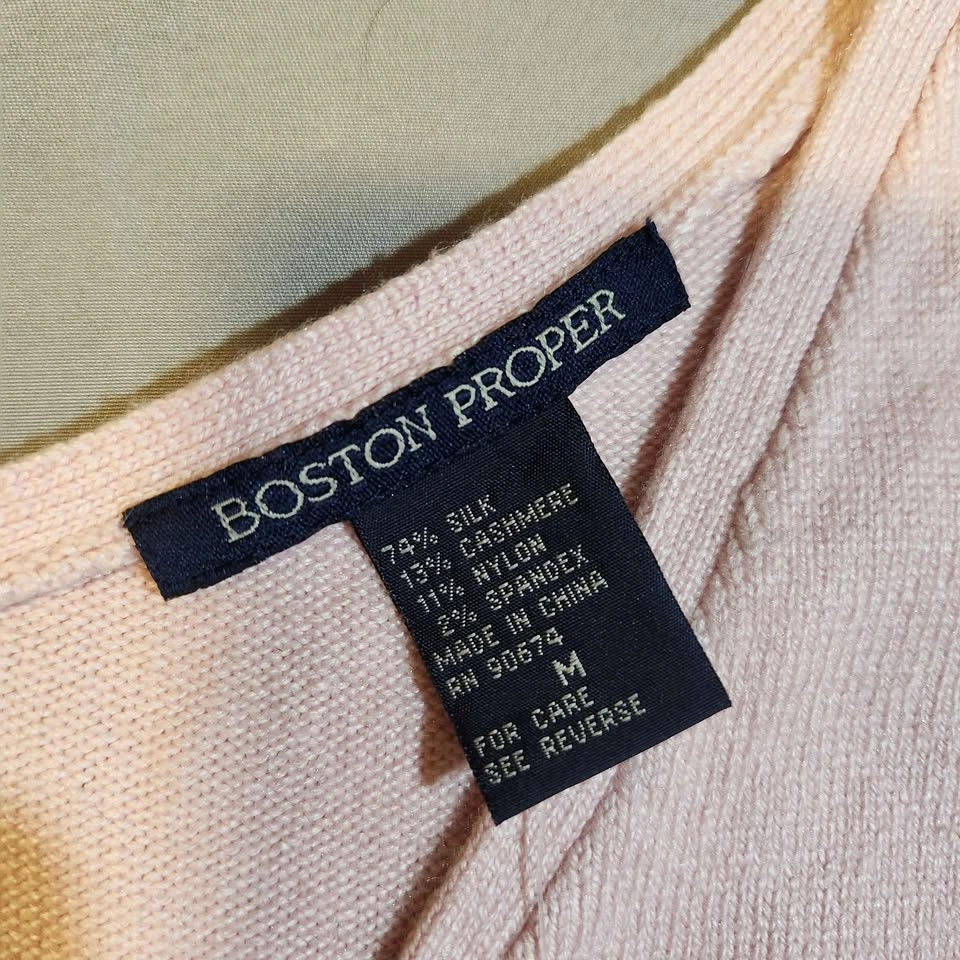 Boston Proper Pink V-Neck Knit Tank Top Size M Cashmere Silk Ble - photo 3