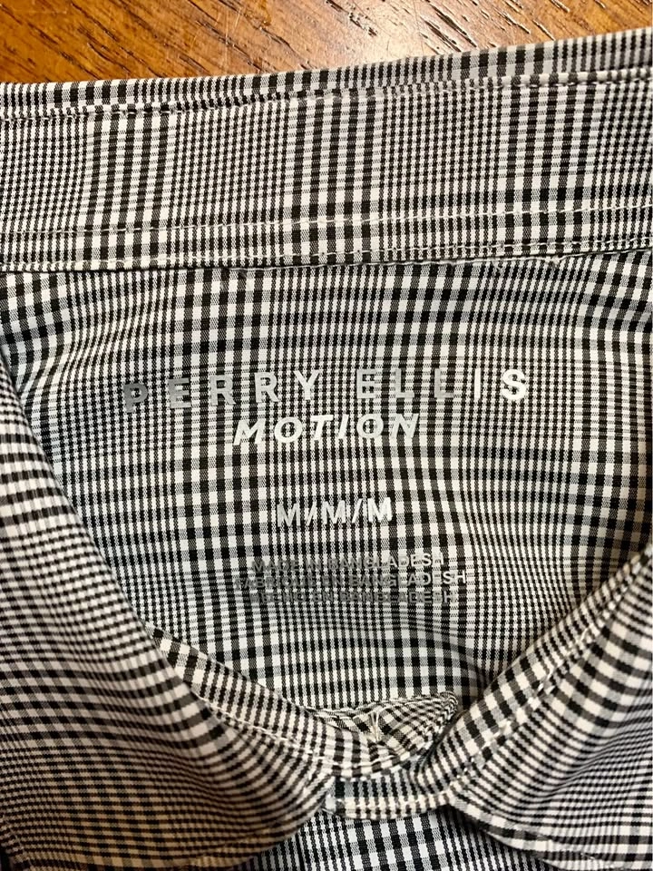 Perry Ellis Motion Plaid Button Up Shirt - Black & White - Size - photo 2