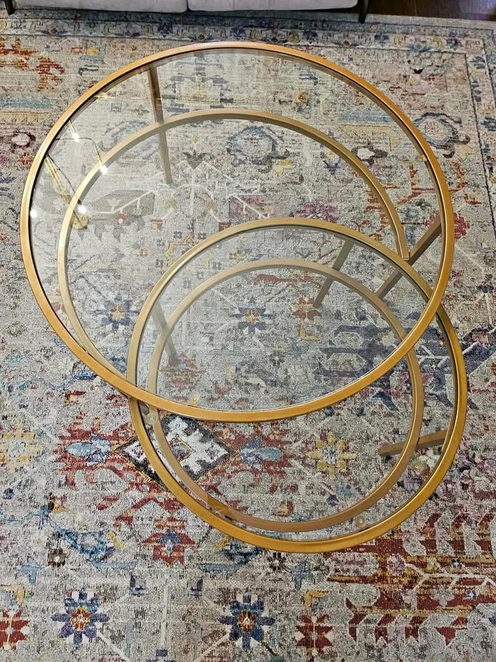 Evelyn&Zoe Modern Glass Coffee Table Set with Brass