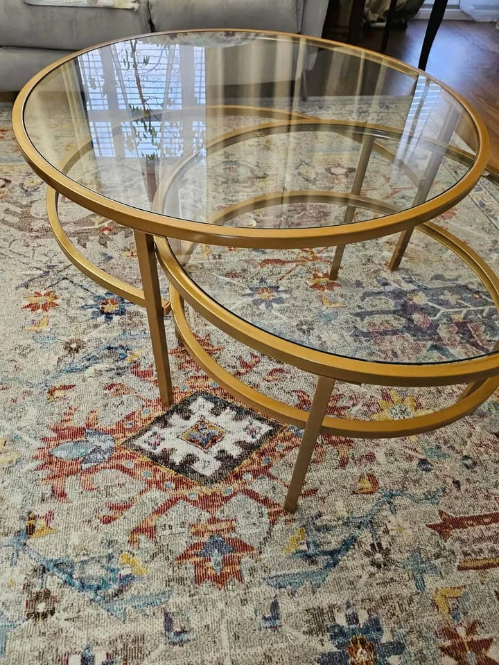 Evelyn&Zoe Modern Glass Coffee Table Set with Brass - photo 2