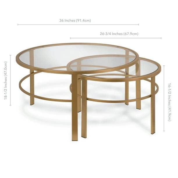 Evelyn&Zoe Modern Glass Coffee Table Set with Brass - photo 3
