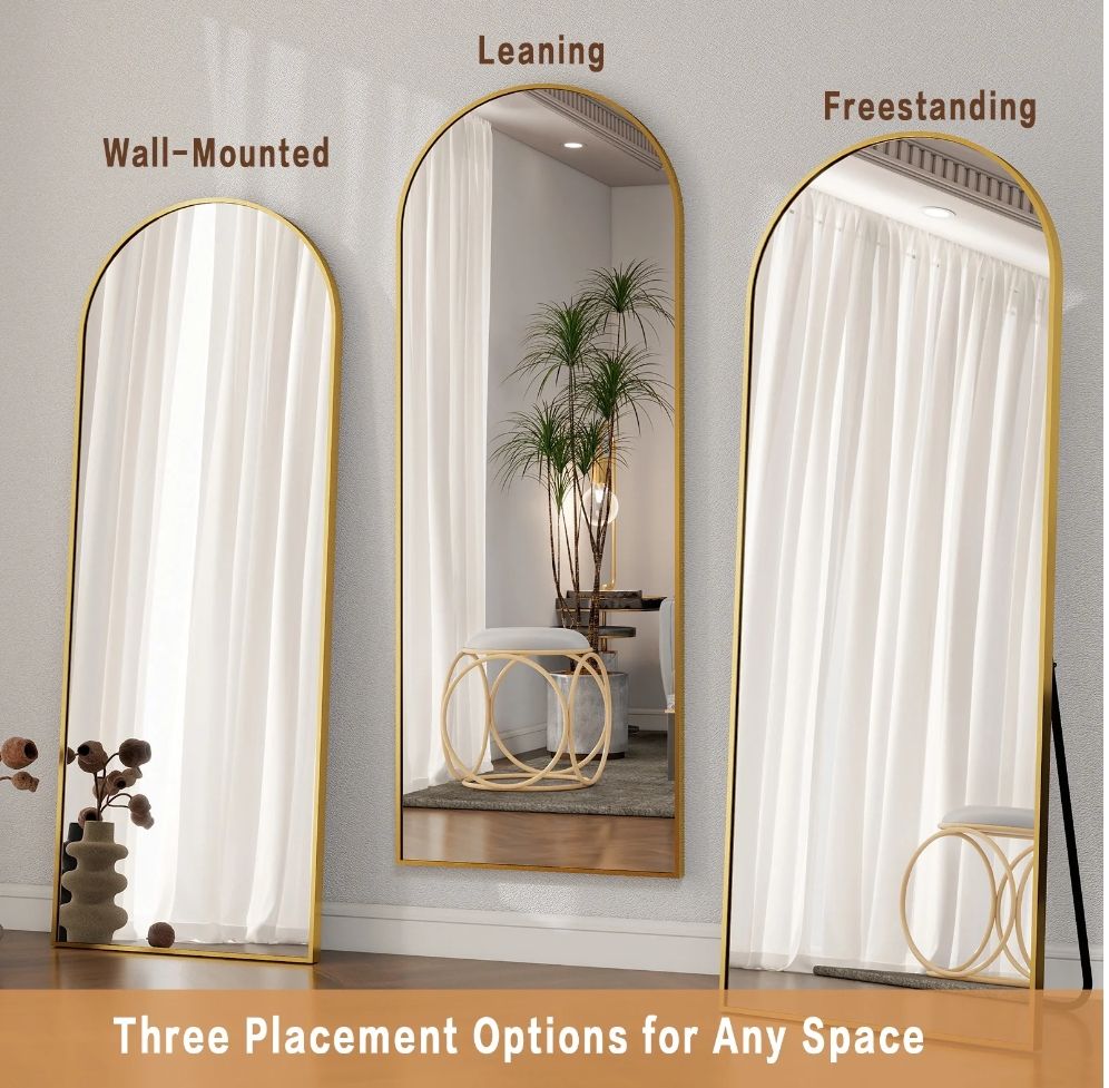 Arched Full Length Mirror - Gold Aluminum Frame (64" x 21") - photo 5