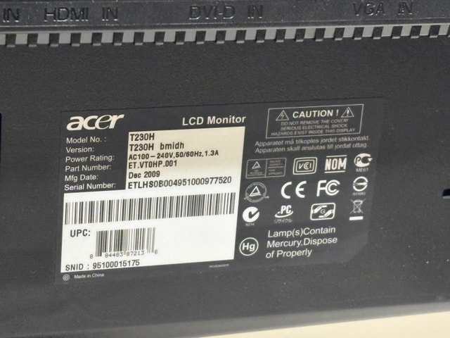 Acer 23 Monitor T230H HDMI DVI VGA Stand - photo 4