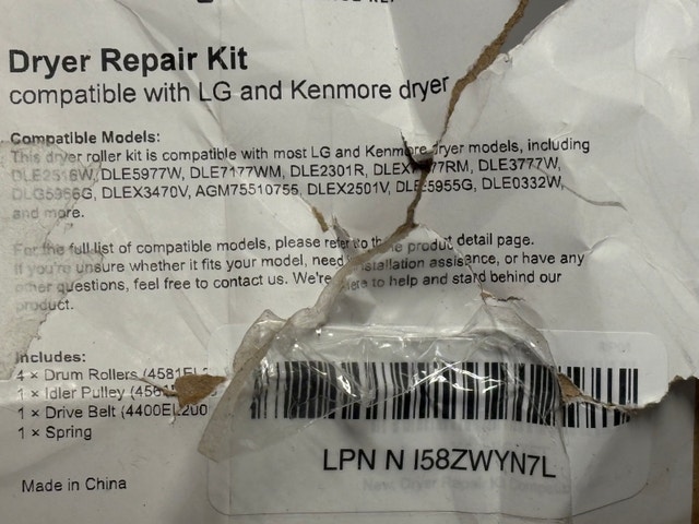LG Kenmore Dryer Repair Kit Rollers Belt Pulley Set - photo 3