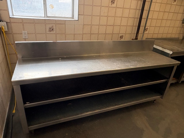 7ft Commercial Stainless Steel Prep Table w/ Backsplash & Shelf