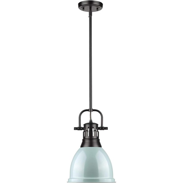 Duncan Pendant Light Matte Black w/ Seafoam Shade - photo 3