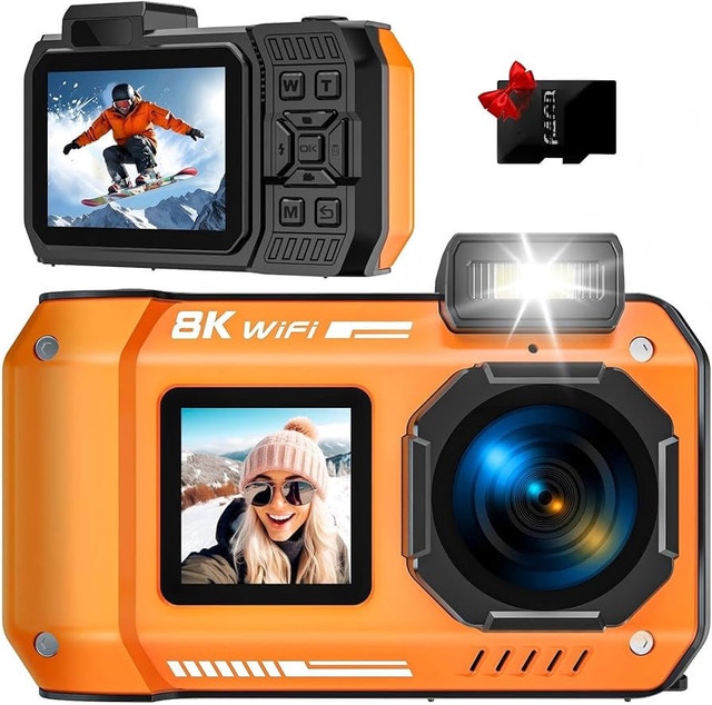 8K Waterproof Digital Camera – 70MP, WiFi, Dual Screen