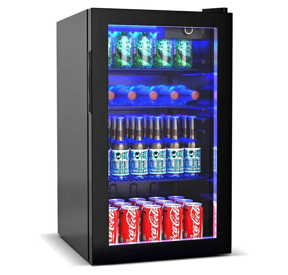 Costway 3.2 Cu.Ft. Beverage Fridge - Holds 120 Cans (Glass Door