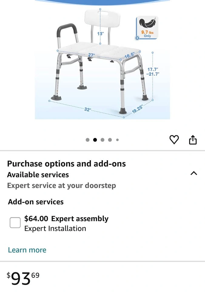 TABEKE Tub Transfer Bench Shower Chair w/ Backrest & Armrest - photo 3