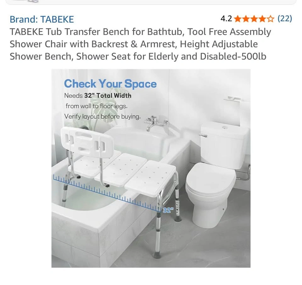 TABEKE Tub Transfer Bench Shower Chair w/ Backrest & Armrest - photo 4
