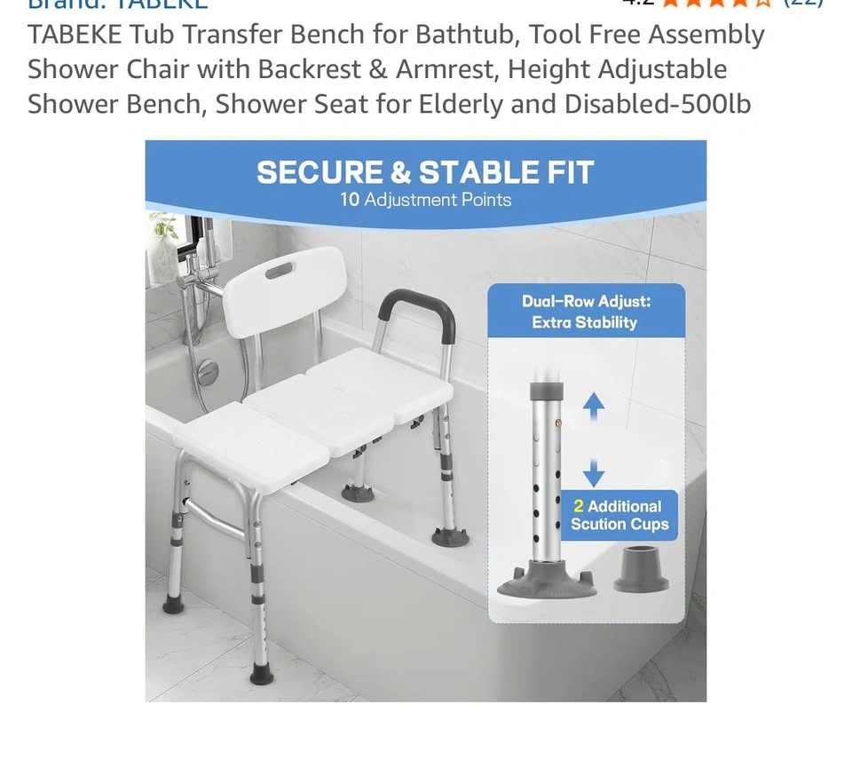 TABEKE Tub Transfer Bench Shower Chair w/ Backrest & Armrest - photo 5