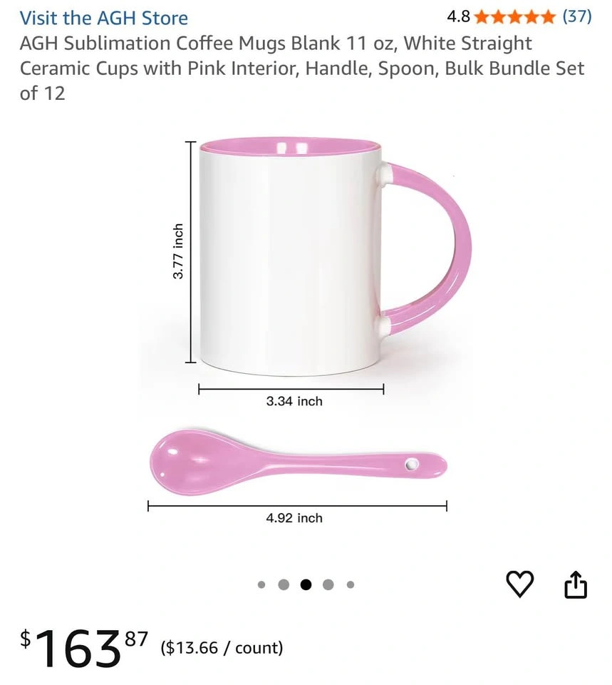 AGH Sublimation Coffee Mugs Blank 11 oz - Pink Interior - photo 3