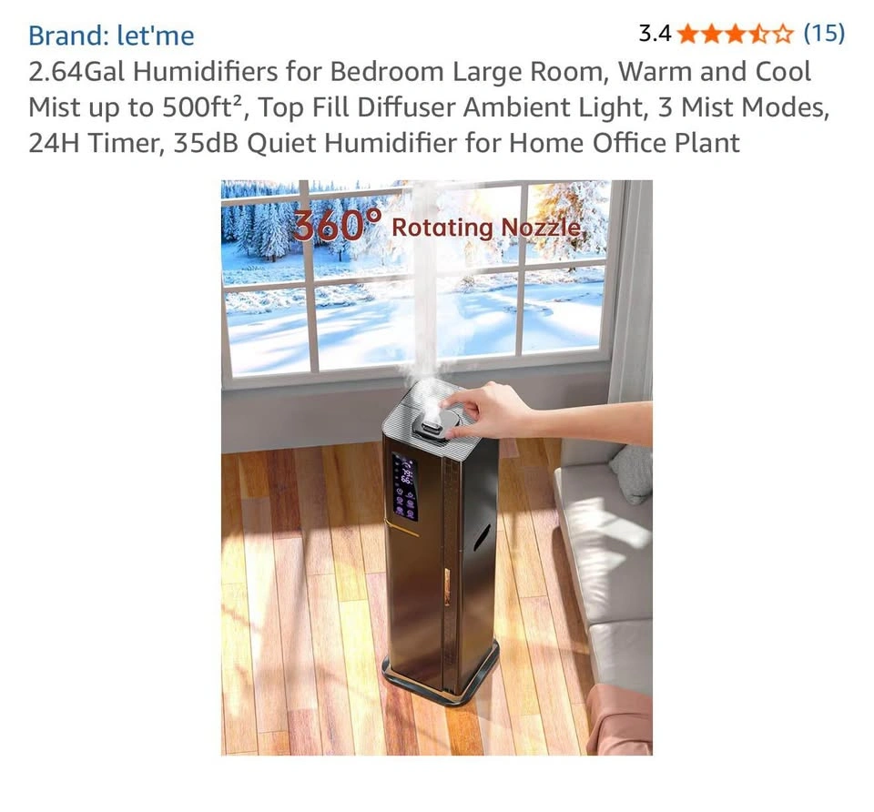 Letme 2.64Gal Humidifier - Warm/Cool Mist, Large Room - photo 2