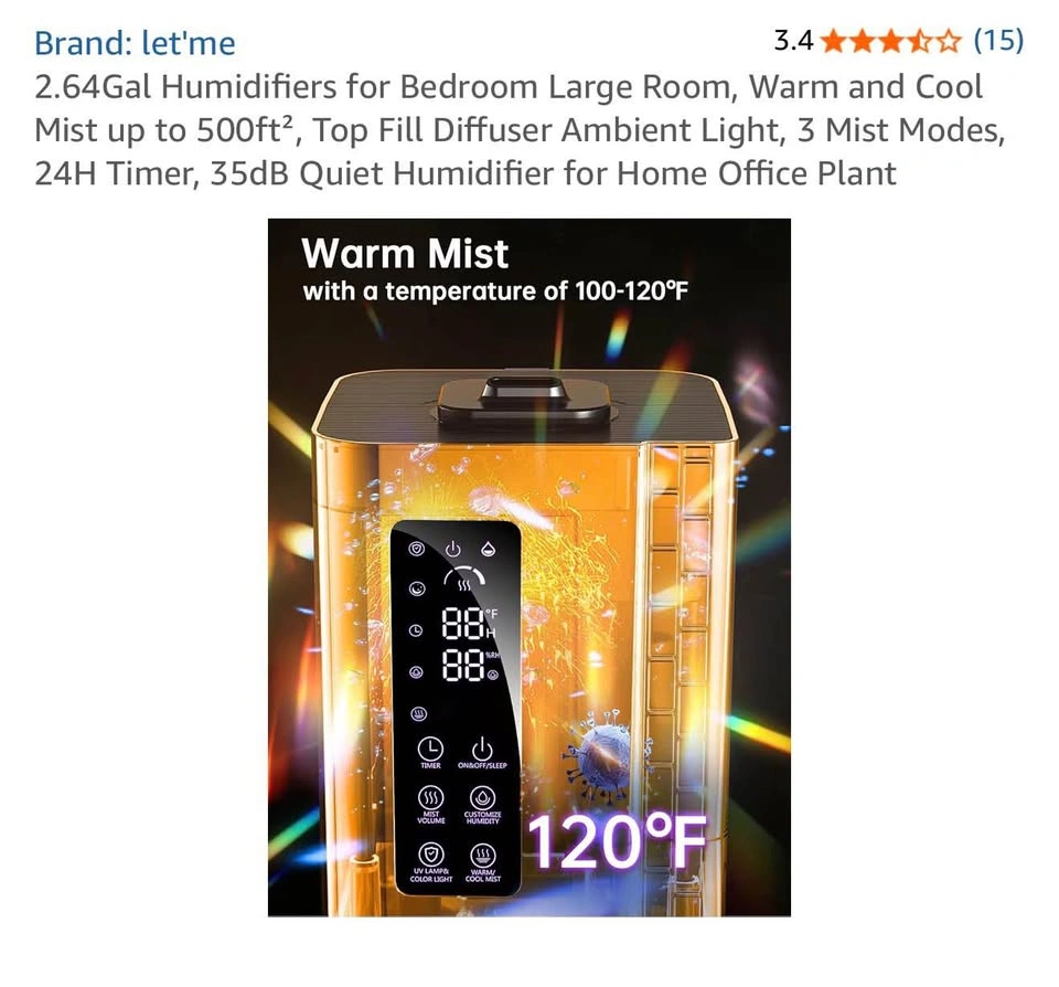 Letme 2.64Gal Humidifier - Warm/Cool Mist, Large Room - photo 3