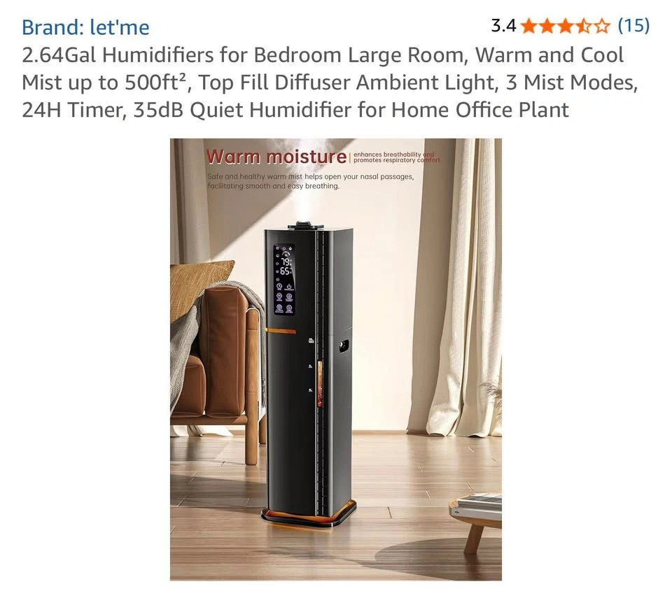 Letme 2.64Gal Humidifier - Warm/Cool Mist, Large Room - photo 4