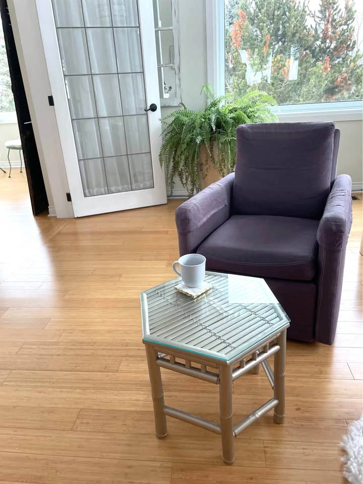 6 Sided Bamboo Coffee Table with Glass Top - Champagne - photo 2