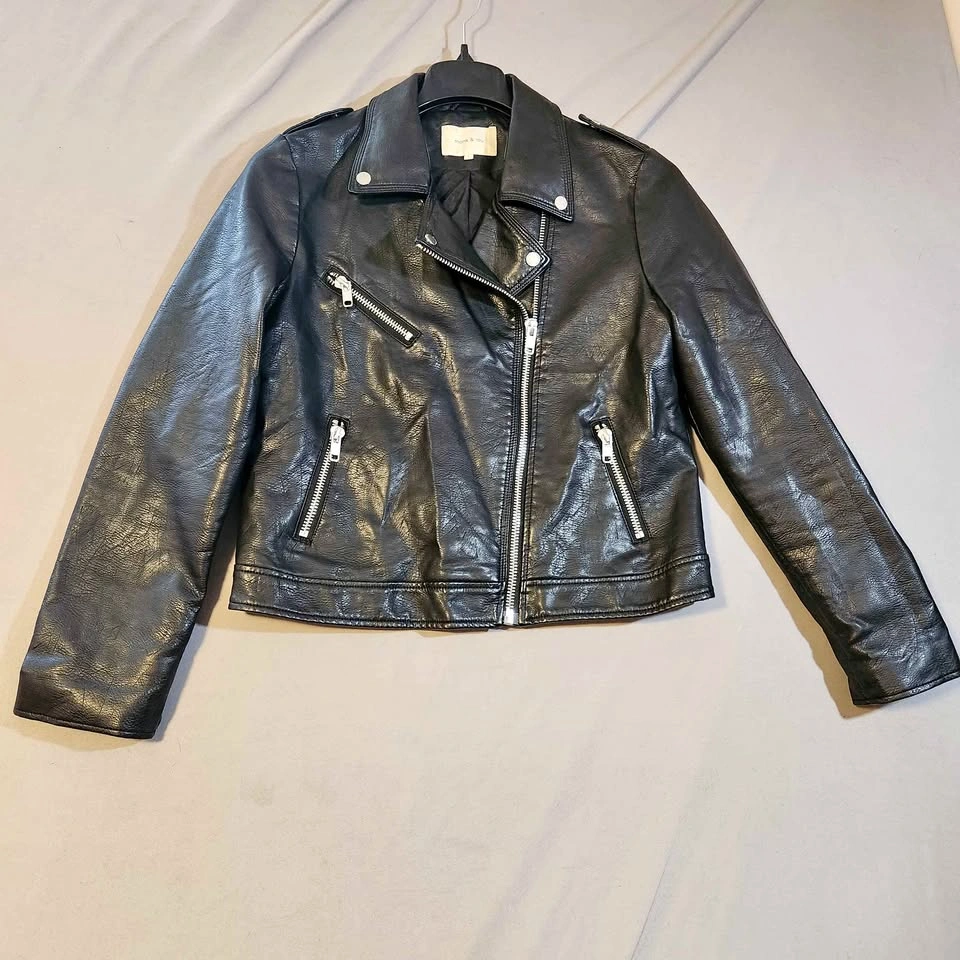 Monk & Lou Black Faux Leather Biker Jacket Size L