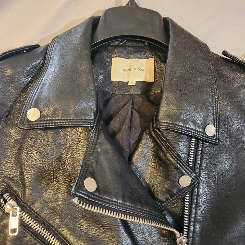 Monk & Lou Black Faux Leather Biker Jacket Size L - photo 2