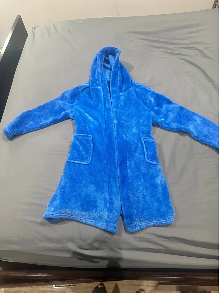 Bright Blue Plush Hooded Robe (Kids)