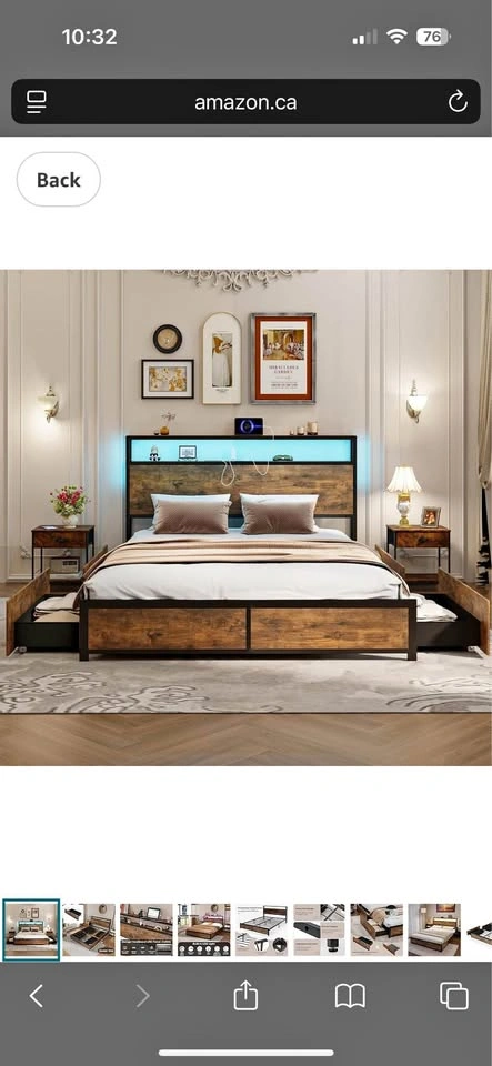 Queen Bed Frame with Smart LED & Storage - Like New