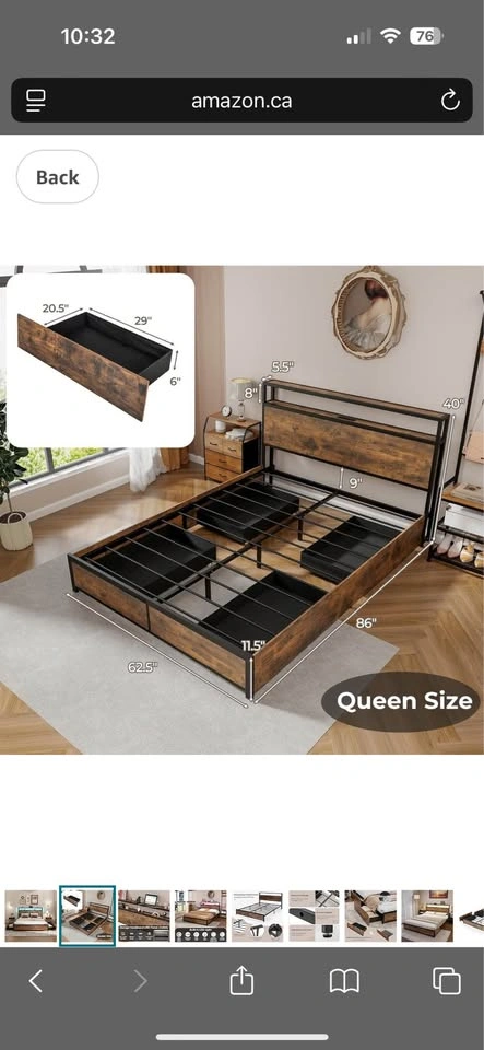 Queen Bed Frame with Smart LED & Storage - Like New - photo 2