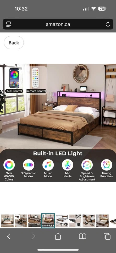 Queen Bed Frame with Smart LED & Storage - Like New - photo 4