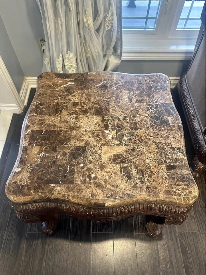 Luxury Wood & Genuine Marble Top Coffee Table + 2 End Tables