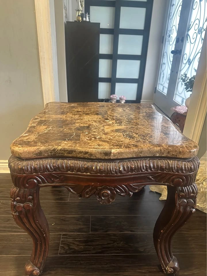 Luxury Wood & Genuine Marble Top Coffee Table + 2 End Tables - photo 2