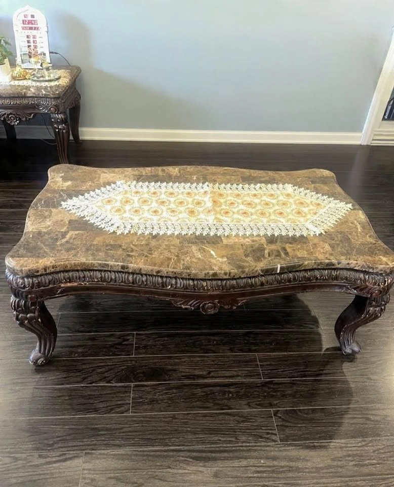 Luxury Wood & Genuine Marble Top Coffee Table + 2 End Tables - photo 3