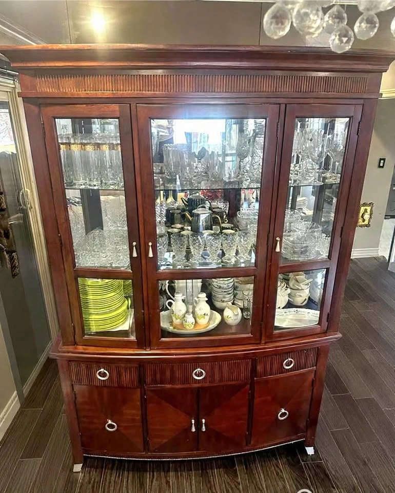 Solid Wood Curved Italian Cabinet / Hutch Elegant Display Piece