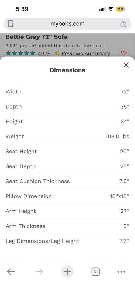 Gray 72” Sofa - photo 4