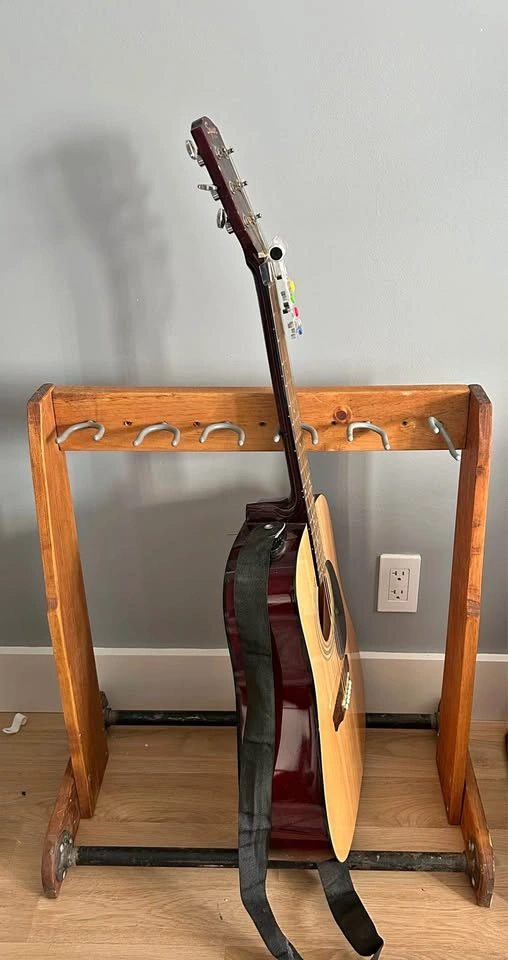 Wood Guitar Stand - Industrial Black Pipe - Handmade