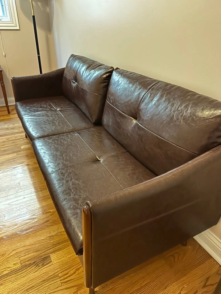 Brown Faux Leather Sofa - photo 2