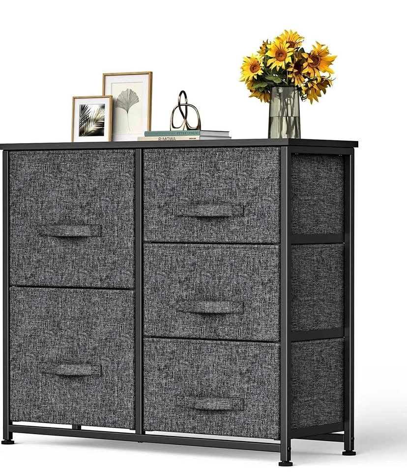 Dark grey 5 Drawer Fabric Dresser