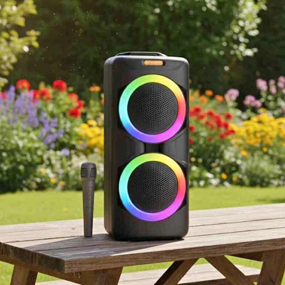 Portable Bluetooth Party Speaker w/ Mic & LED Lights - MS-1957BT
