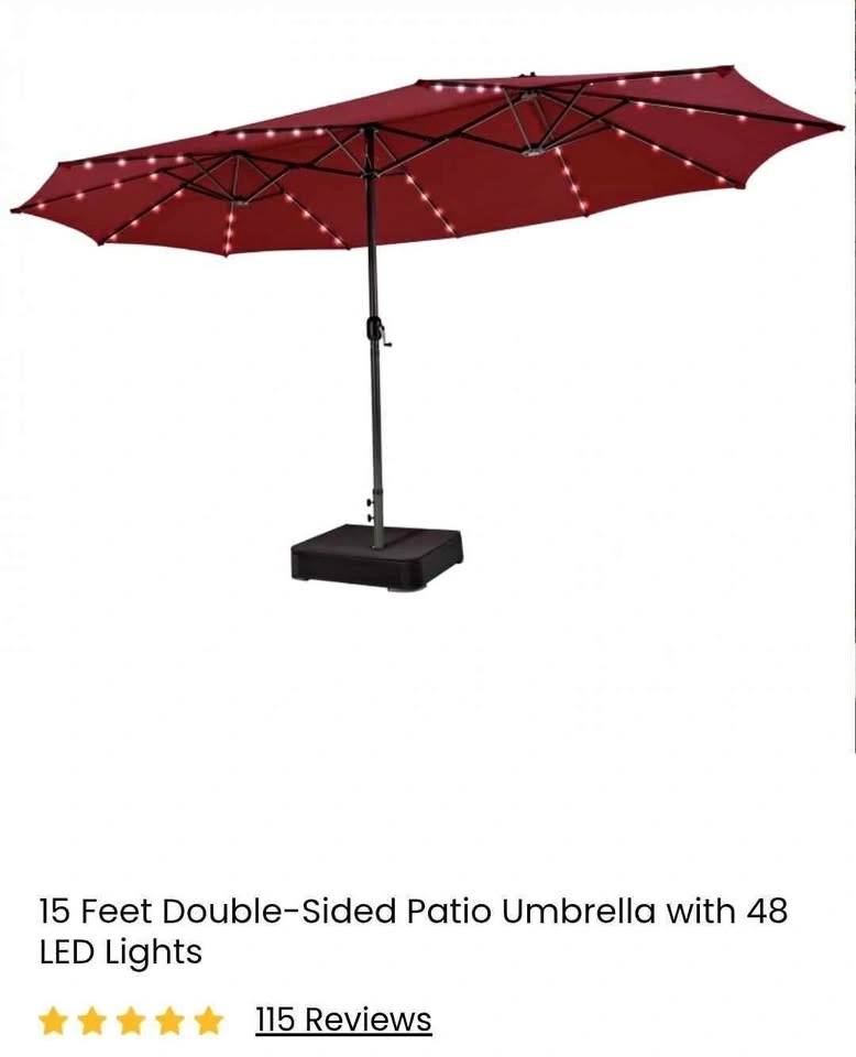 15' Double-Sided Patio Umbrella w 48 LED Lights