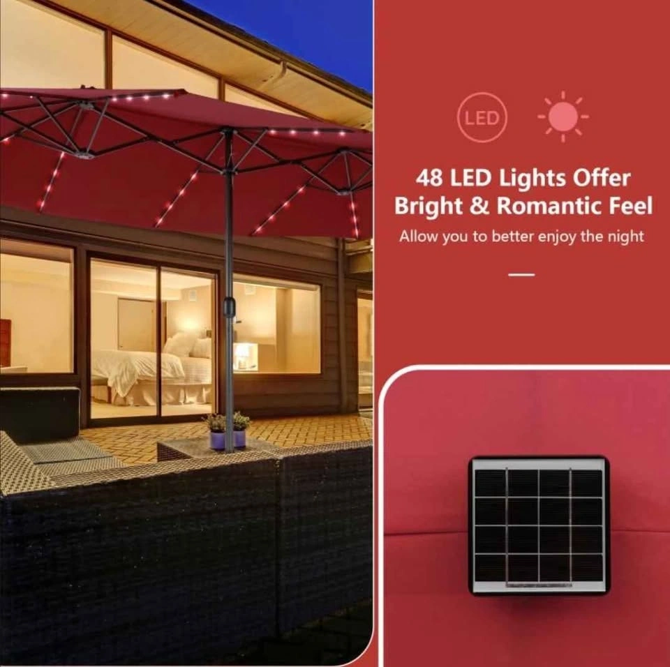 15' Double-Sided Patio Umbrella w 48 LED Lights - photo 4