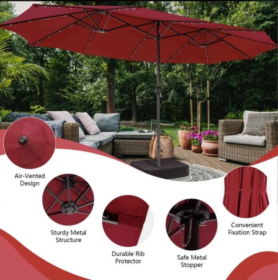15' Double-Sided Patio Umbrella w 48 LED Lights - photo 5