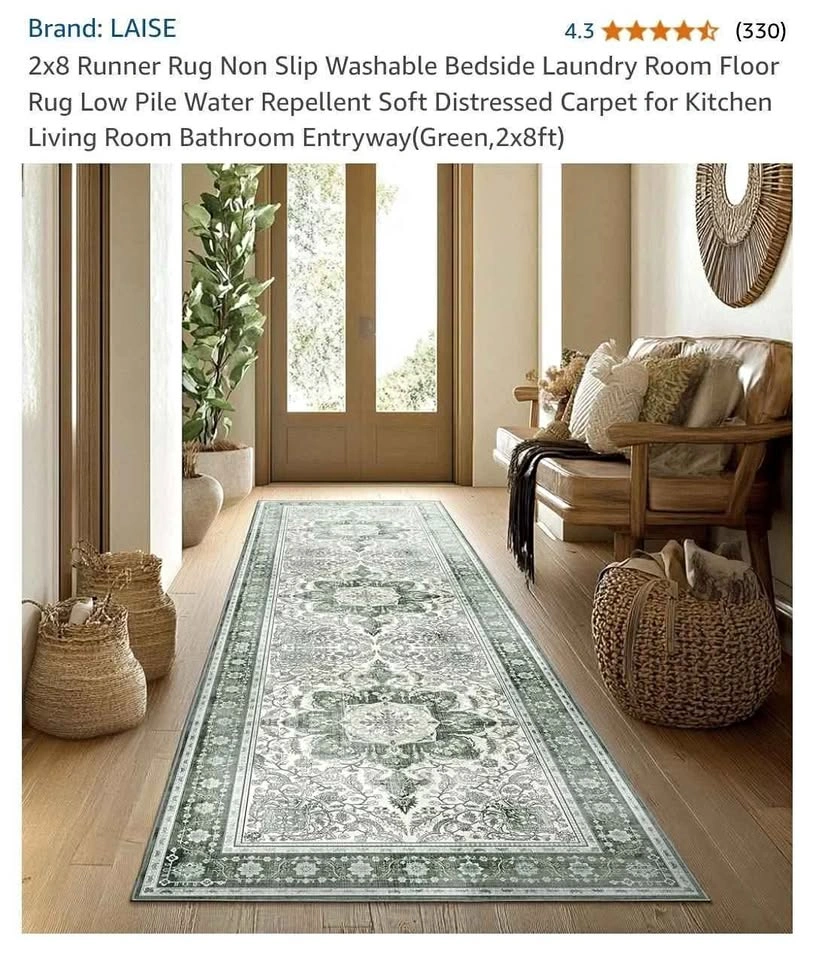 2'x8' Entryway Runner Washable Rug (Green)