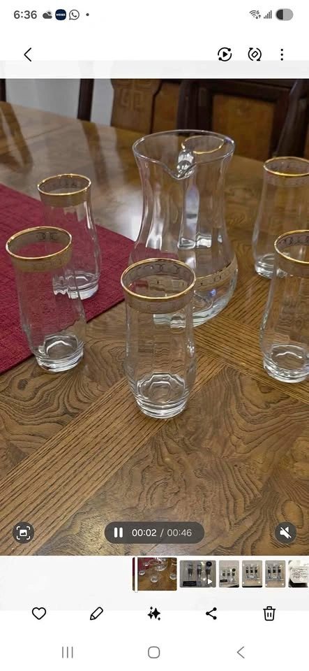 Glass Pitcher and Tumbler Set Gold Trim