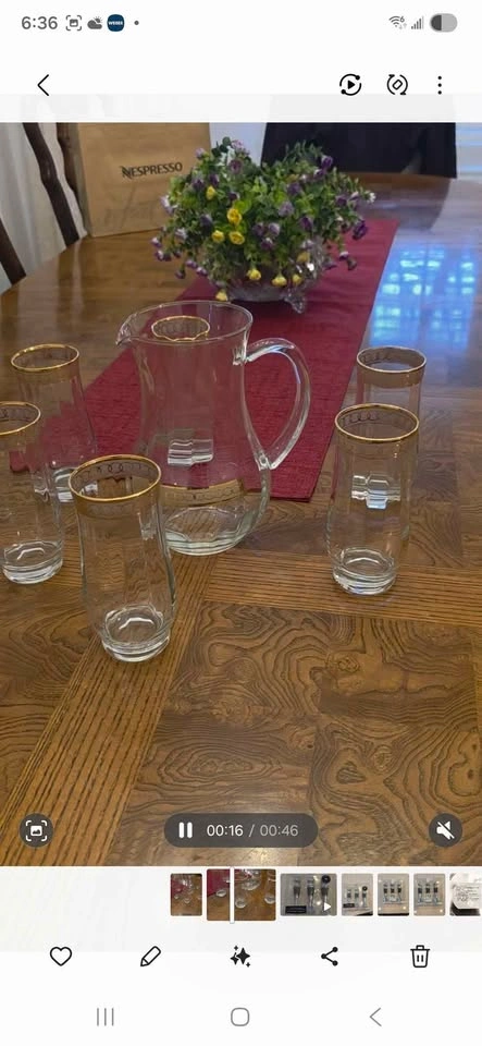 Glass Pitcher and Tumbler Set Gold Trim - photo 3