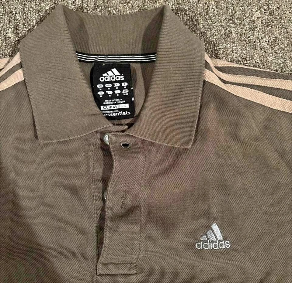 Adidas Polo Shirt - Brown/Cream (Fits Medium)
