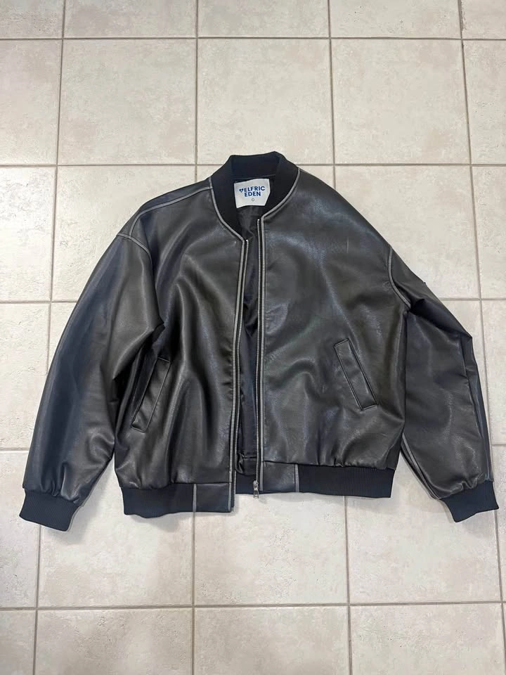 Aelfric Eden Leather Bomber Varsity Jacket - Large
