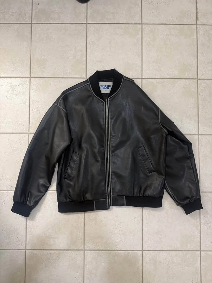 Aelfric Eden Leather Bomber Varsity Jacket - Large - photo 2