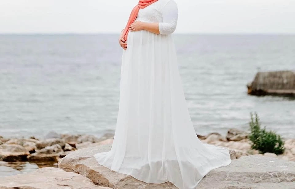 Maxi Length White Maternity Dress