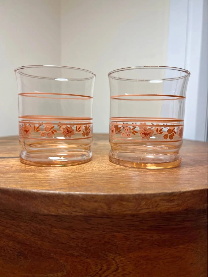 Vintage Libbey "Peach Blossom" Juice Glasses MCM Set of 2