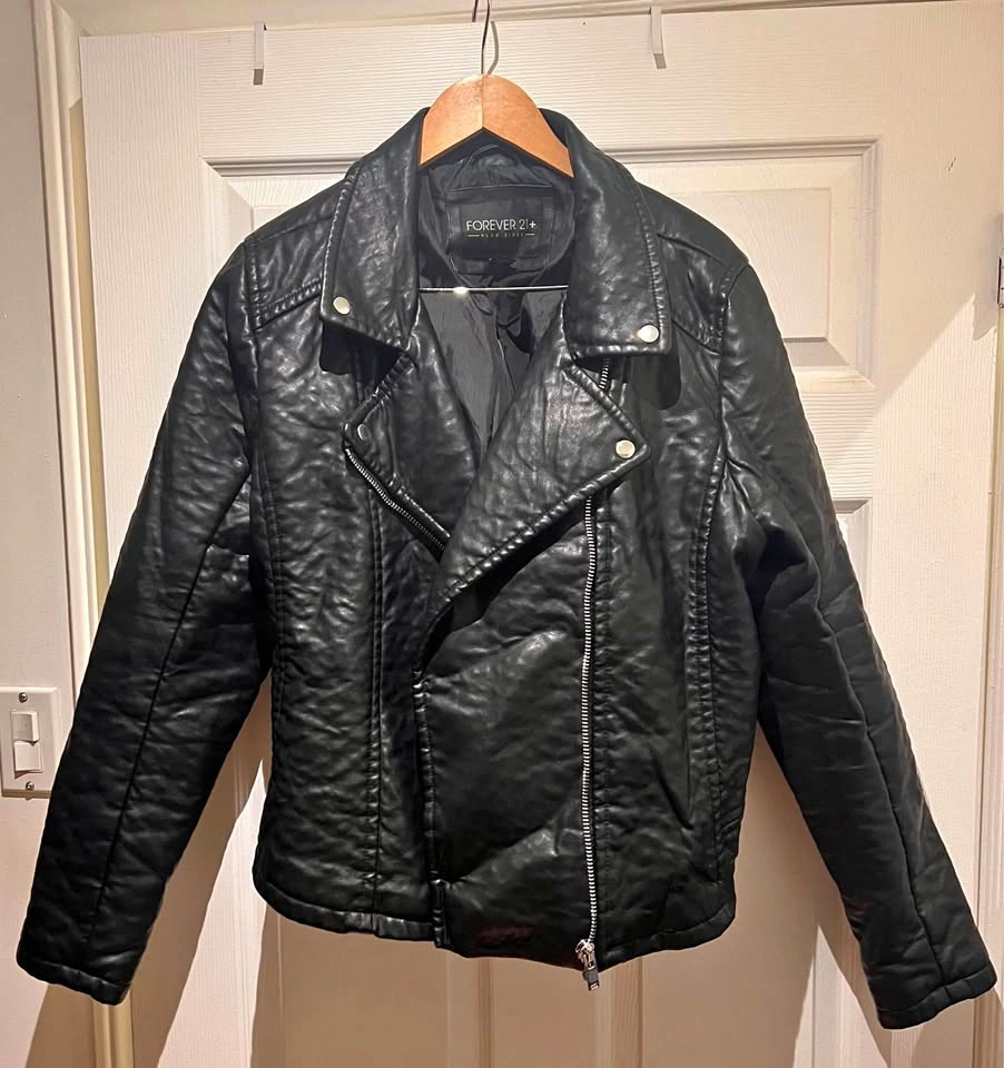 Black Vegan Leather Biker Jacket - Sleek Lining